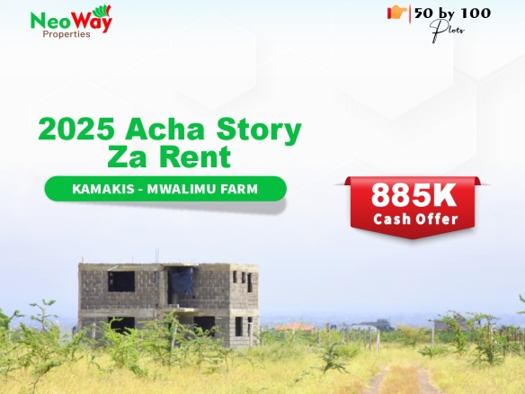 Kamakis Mwalimu Farm plot offer poster showing 50x100 plots for KSH 885,000