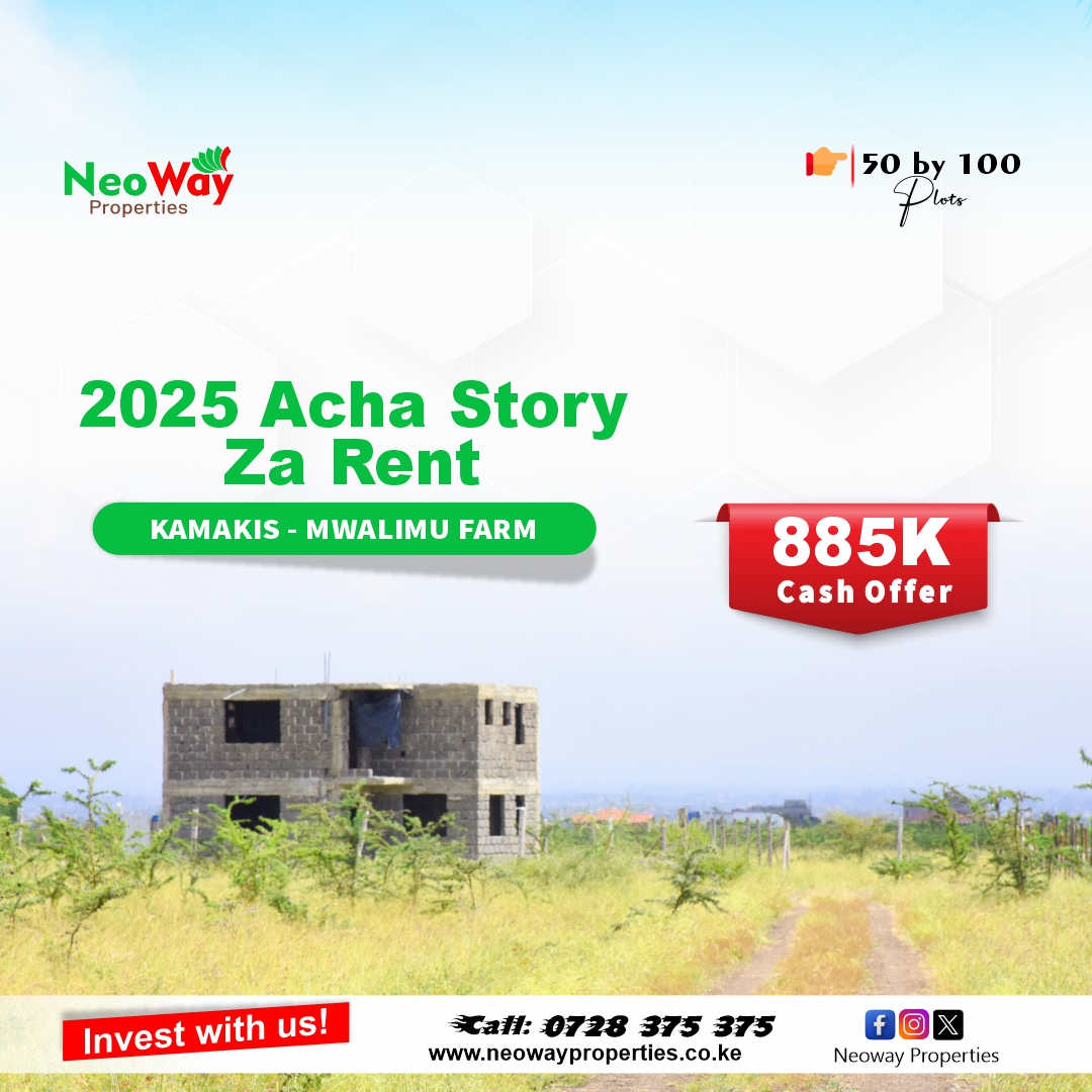 Kamakis Mwalimu Farm plot offer poster showing 50x100 plots for KSH 885,000