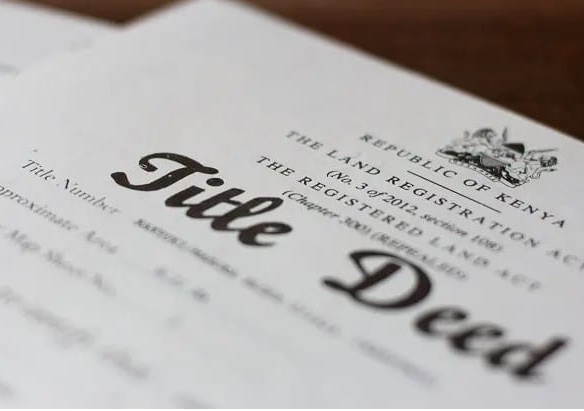 Official Kenya title deed document showing verification process for land ownership authentication